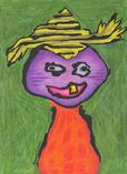 farmer, straw hat, one toothed man, purple faced boy, scarecrow