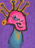 space alien, martian, caricature, gold necklace, winking eye