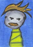 tom boy, monster kid, green striped shirt