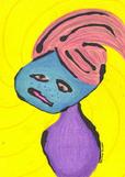 onion, green faced girl, pink hair, retro gal, bright yellow wallpaper