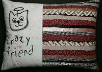 handmade fabric quilt, thread sketching, free motion sewing, cat angel art, friendship pet pillow