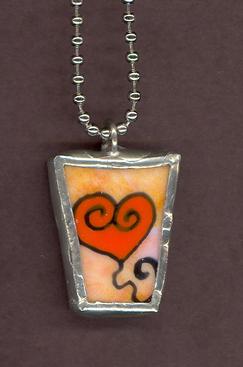 Frilly Romantic Orange Heart balloon hand soldered Pendant Jewelry