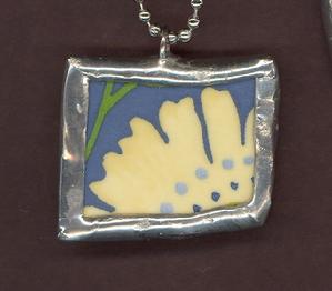 handmade abstract yellow floral on blue necklace