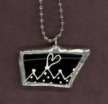 hand painted black and white heart necklace