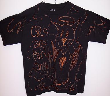 original work of art black cat with halo and wings teeshirt