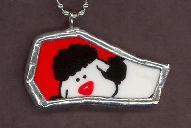 cute Poodle on red background broken china mosaic necklace