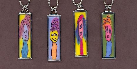 handmade artistic colorful funky hip modern urban people comic cartoon resin charm pendants necklaces
